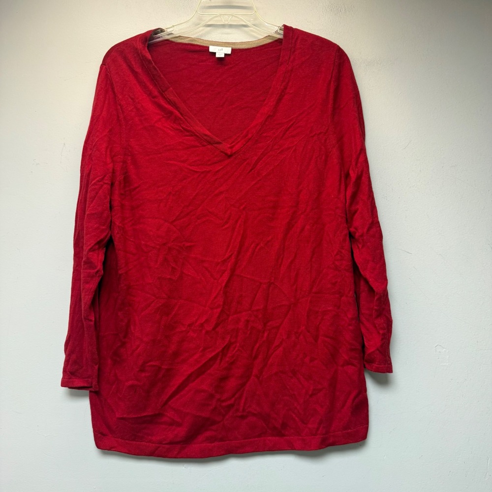 J. Jill Sweater Women XL Red Excellent V-Neck Long Sleeve Cotton Blend Knit